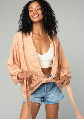 lovestitch venus spice orange tie front kimono top