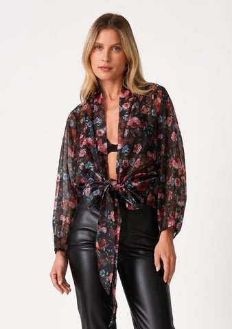 lovestitch sheer chiffon floral tie front top