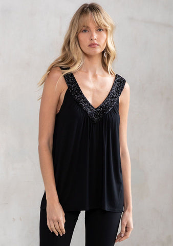 lovestitch black beaded special occasion tank top