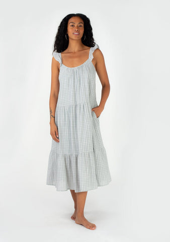 lovestitch gingham check relaxed midi dress with ruffle straps