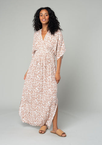 lovestitch bohemian brown and white printed resort maxi dress