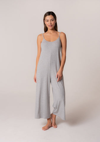 lovestitch grey knit sleeveless cropped jumpsuit