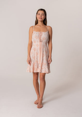 lovestitch bohemian pink printed fit and flare sleeveless mini dress