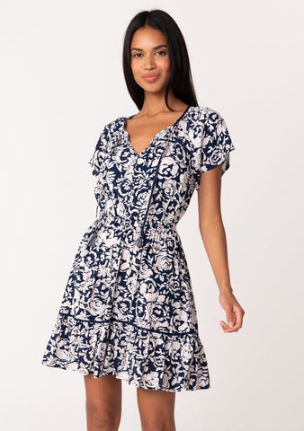 lovestitch blue and white floral fit and flare mini dress