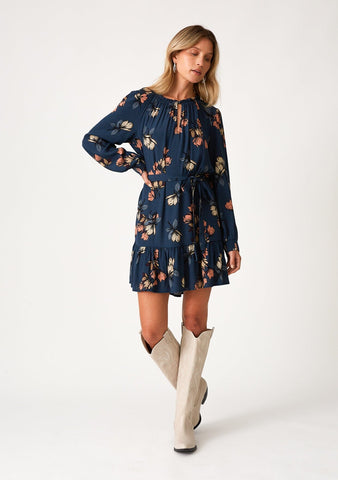 lovestitch blue fall floral bohemian mini dress