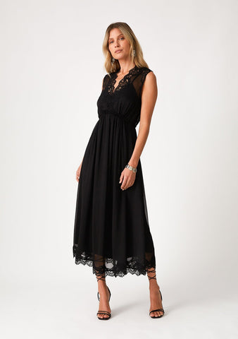 lovestitch black lace mid length dress