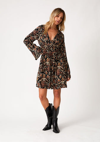 lovestitch bohemian brown printed mini dress