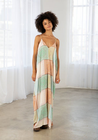 lovestitch patchwork paisley print sleeveless maxi dress