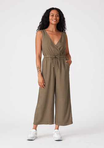 lovestitch sleeveless khaki green jumpsuit