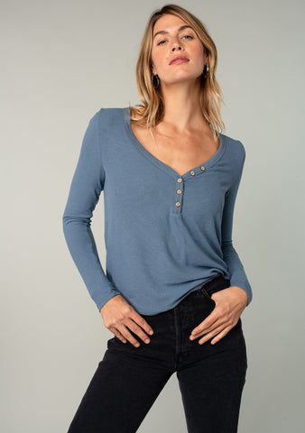 lovestitch soft knit ribbed henley top