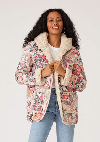 Lovestitch pink floral jacket with faux shearling