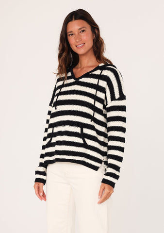 lovestitch black and white striped knit hoodie