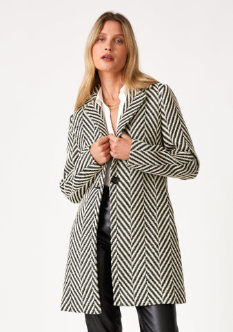 Lovestitch black and white chevron striped coat