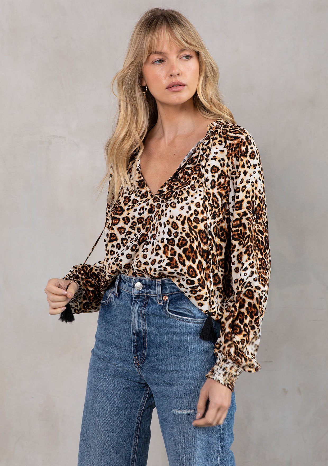 Elegant Leopard Print Peasant Top | LOVESTITCH