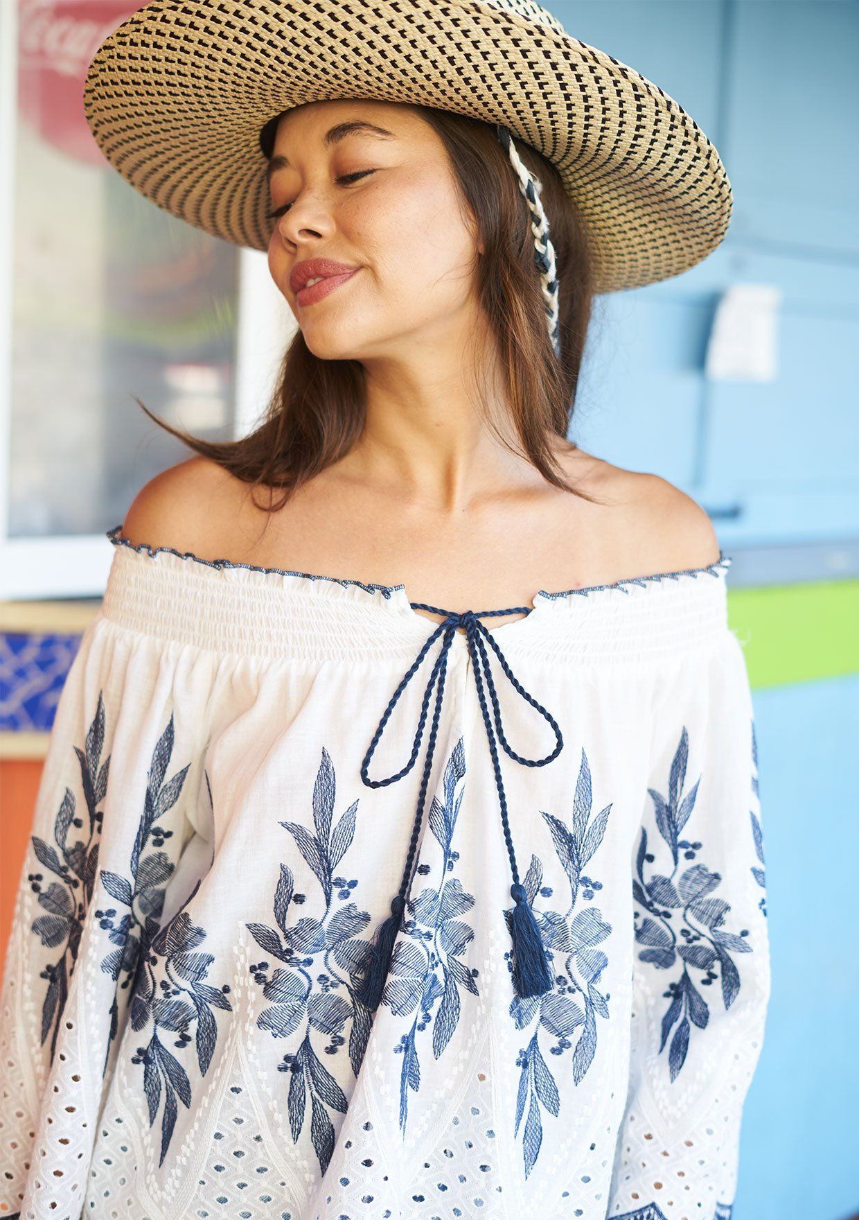 white off the shoulder embroidered top