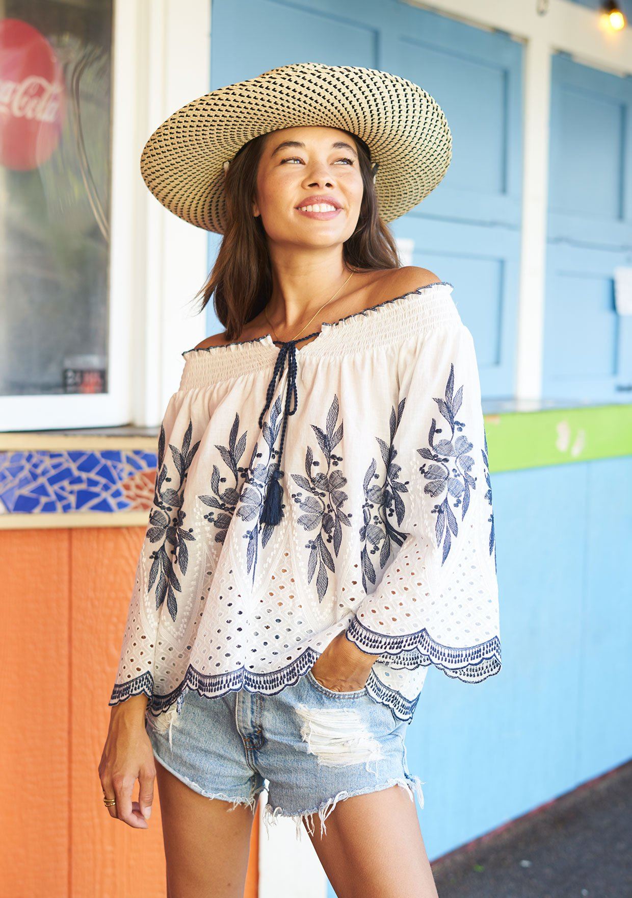 white cotton off the shoulder top