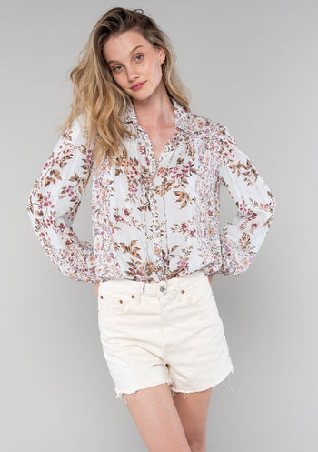 Lovestitch Camdyn Floral Blouse - Ivory/Aqua / L