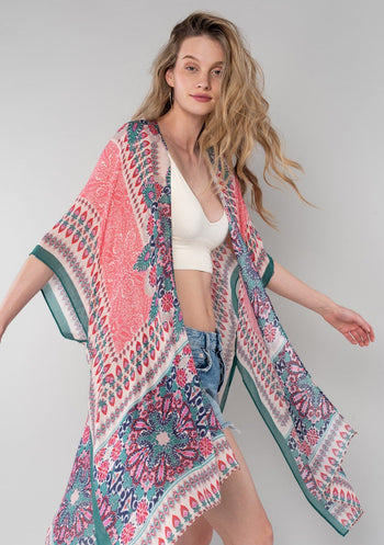 Slinky Brand Open Front Draped Kimono Top Cardigan Colorful 1X Career Made  USA - Helia Beer Co