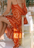 [Color: Rust] Helpone clickaway, rust orange, Moroccan inspired, semi-sheer cotton, scarf halter dress