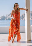 [Color: Rust] Helpone clickaway, rust orange, Moroccan inspired, semi-sheer cotton, scarf halter dress