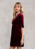 [Color: Wine] Helpone clickaway wine gorgeous and soft, velvet mini dress with deep V neckline and empire waist.