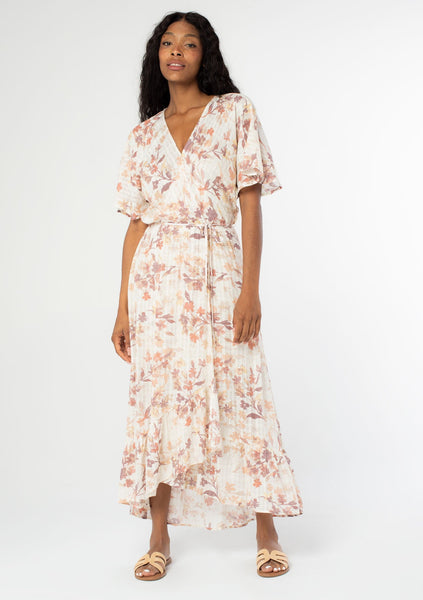 Floral Flutter Sleeve Wrap Dress