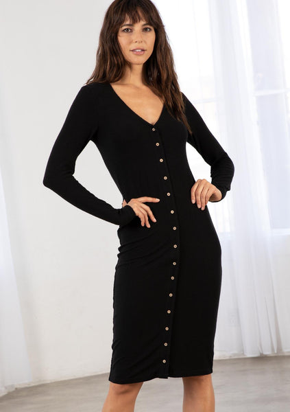 Lunar Ribbed Button Front Midi Dress