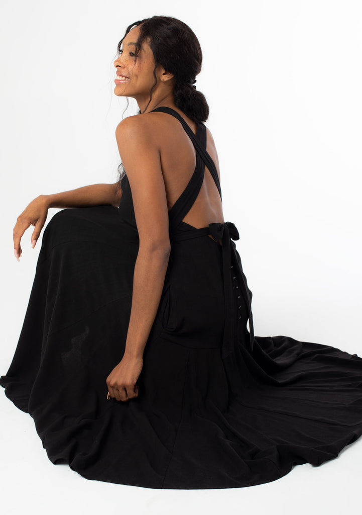 Women's Dresses - Black Halter Maxi Dress + Strappy Back | LOVESTITCH