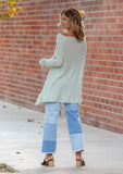[Color: Mint Glaze] Helpone clickaway mint, buttery soft, wrap sweater with fringe.