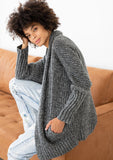 [Color: Charcoal] An open knit marled cardigan. Featuring a flattering cocoon fit, a relaxed shawl collar, and essential side pockets.