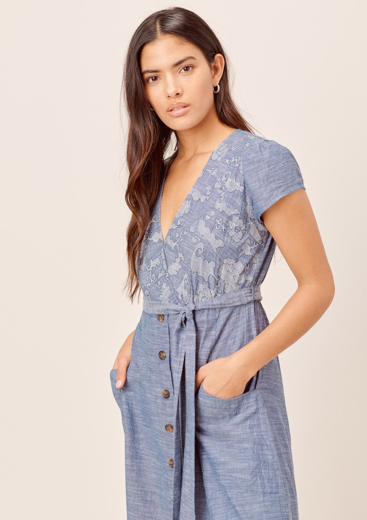 blue embroidered midi dress