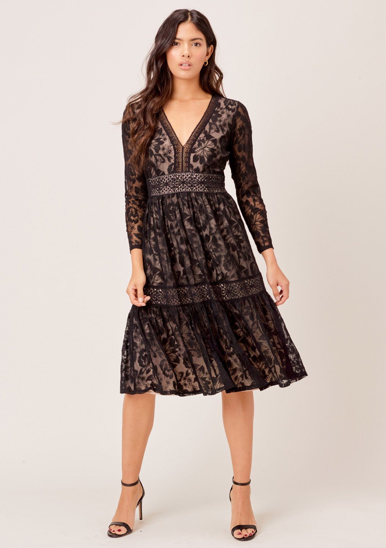 love by design lace long sleeve midi dress