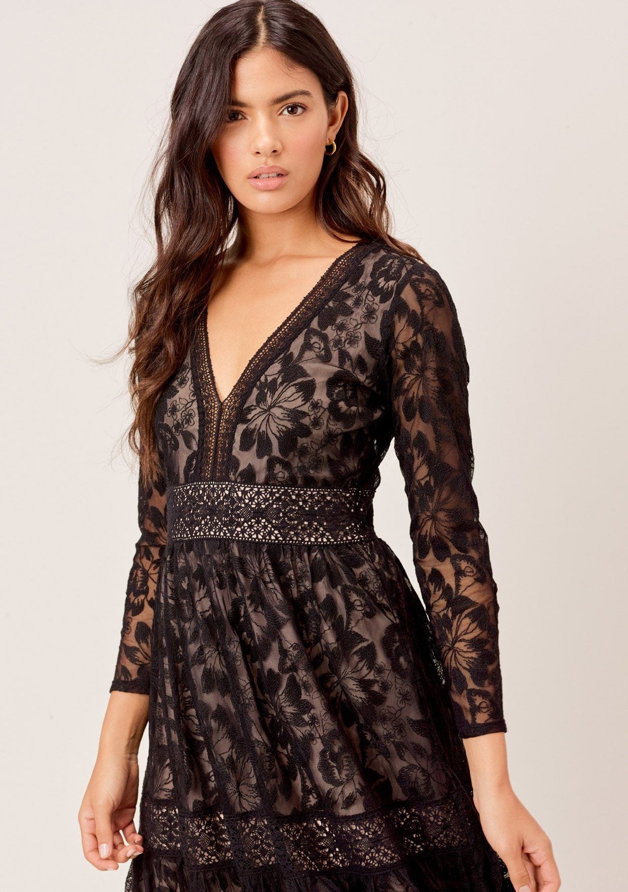 black lace v neck dress