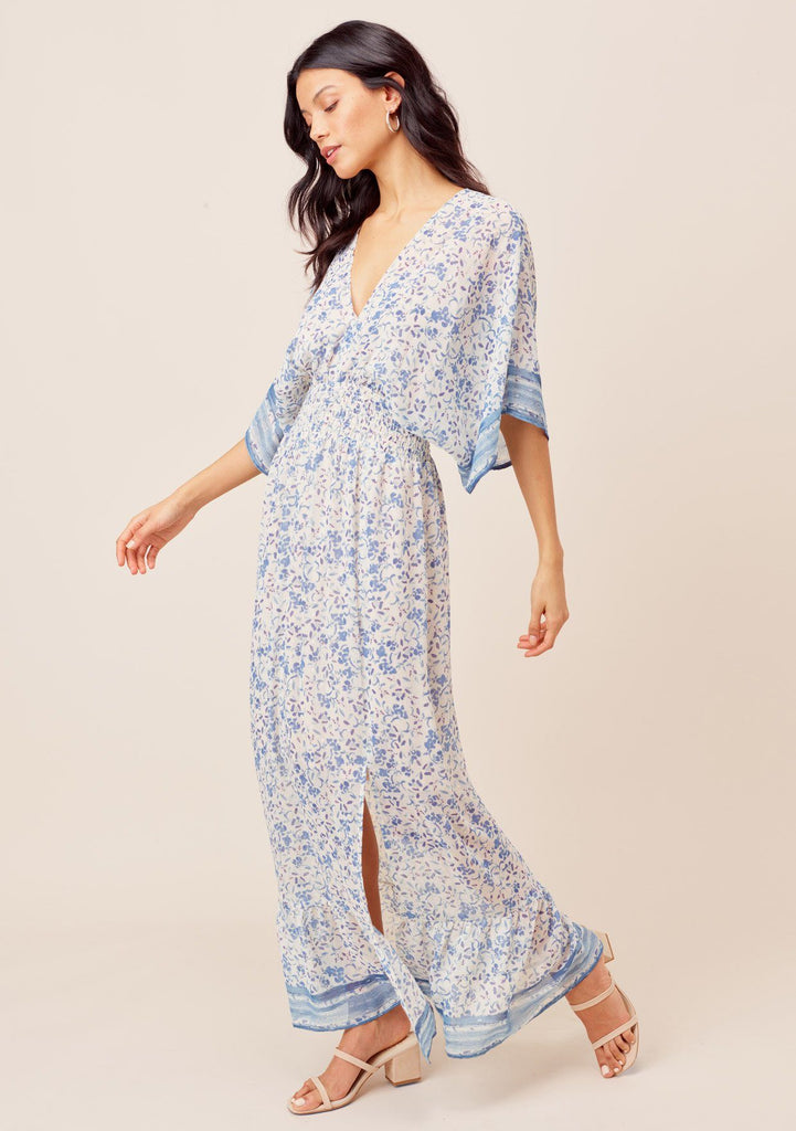 Boho Chic Blue Floral Maxi Dress 