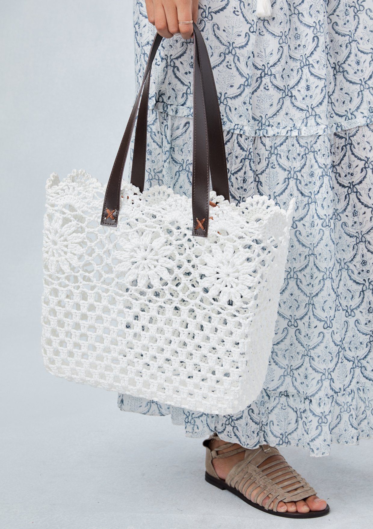 white crochet bag