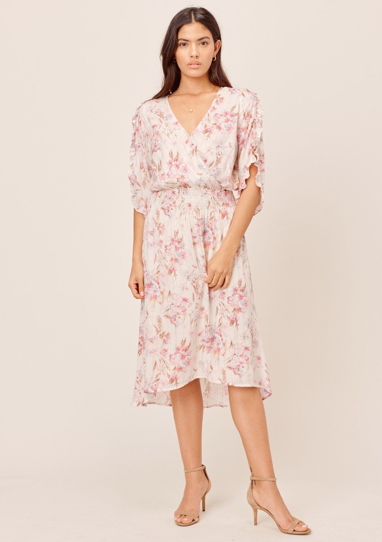 Floral Tulip Sleeve Midi Dress + Ruffles | LOVESTITCH