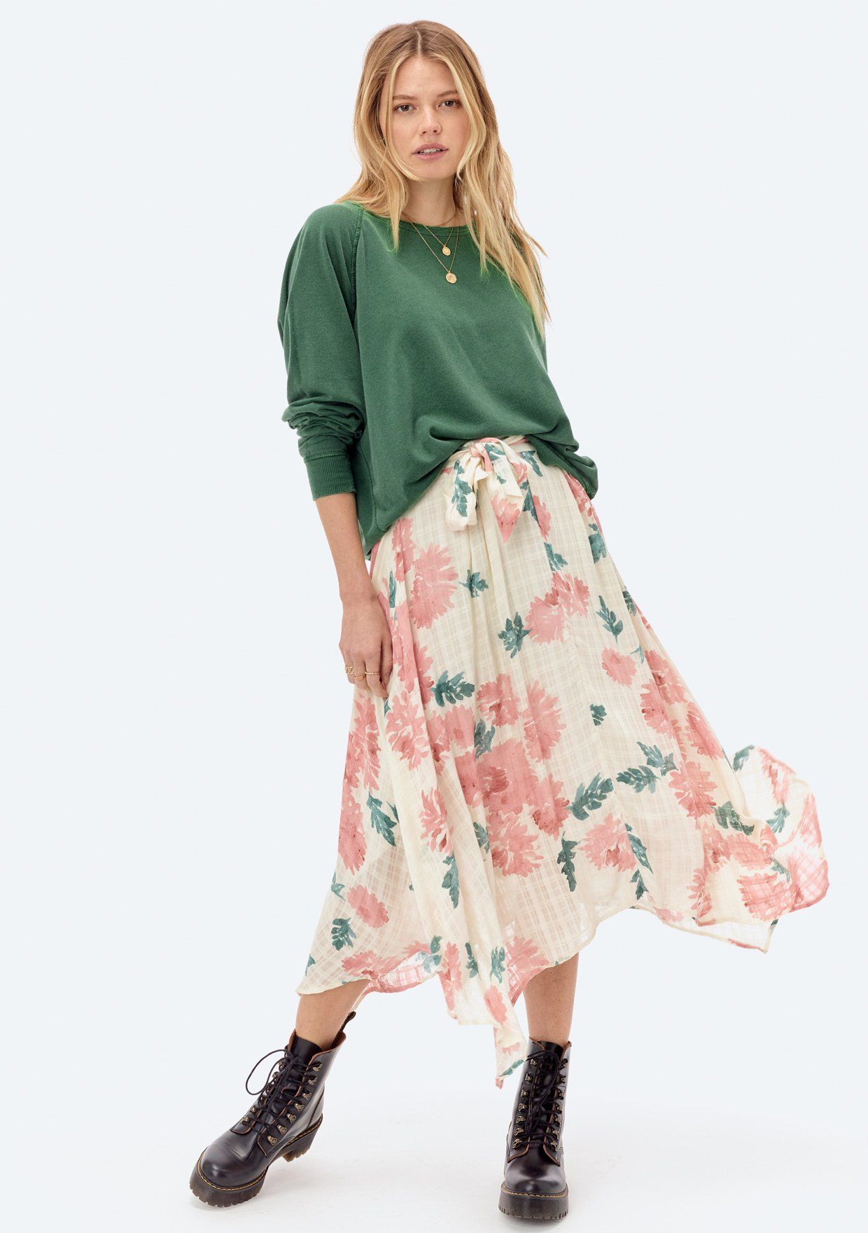 flowy floral skirt