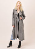 [Color: Charcoal] Helpone clickaway grey tencel high slit open trench coat