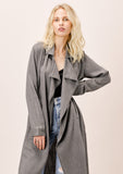 [Color: Charcoal] Helpone clickaway grey tencel high slit open trench coat