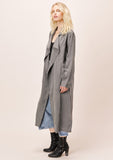 [Color: Charcoal] Helpone clickaway grey tencel high slit open trench coat