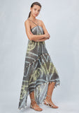 [Color: Grey] Helpone clickaway, grey, Moroccan inspired, semi-sheer cotton, scarf halter dress