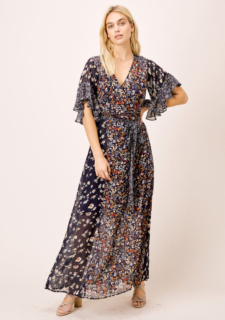 fall floral wrap dress