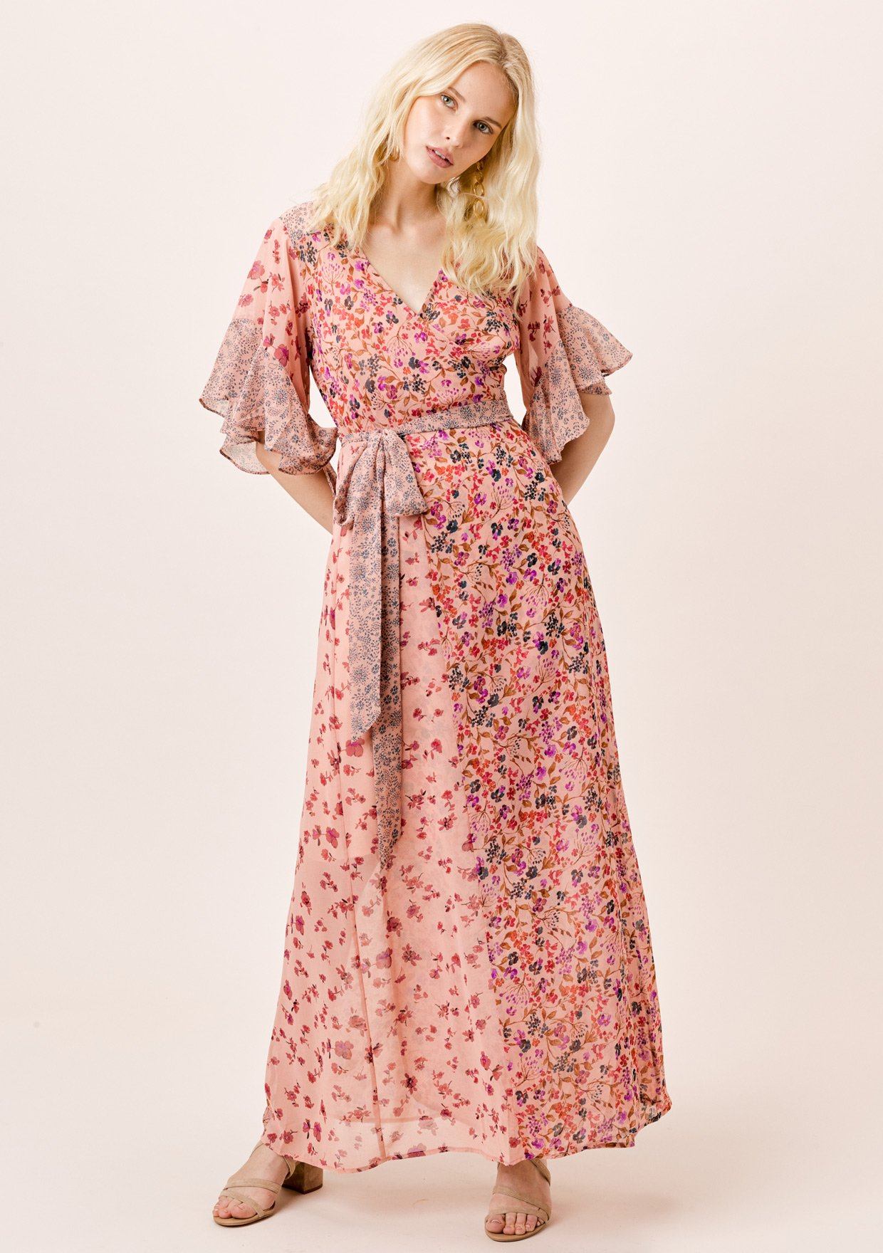 floral pink wrap dress