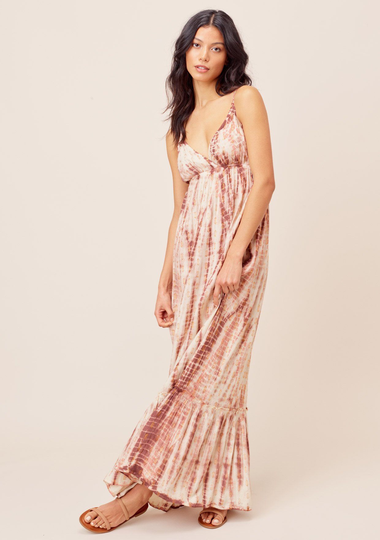 Boho Style Deep V-Neck Tie-Dye Maxi 