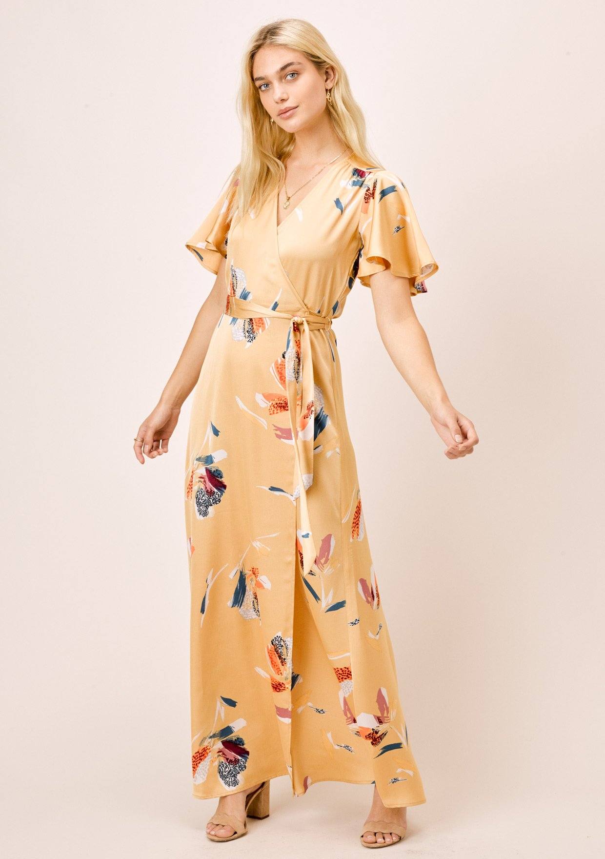 yellow wrap dress floral