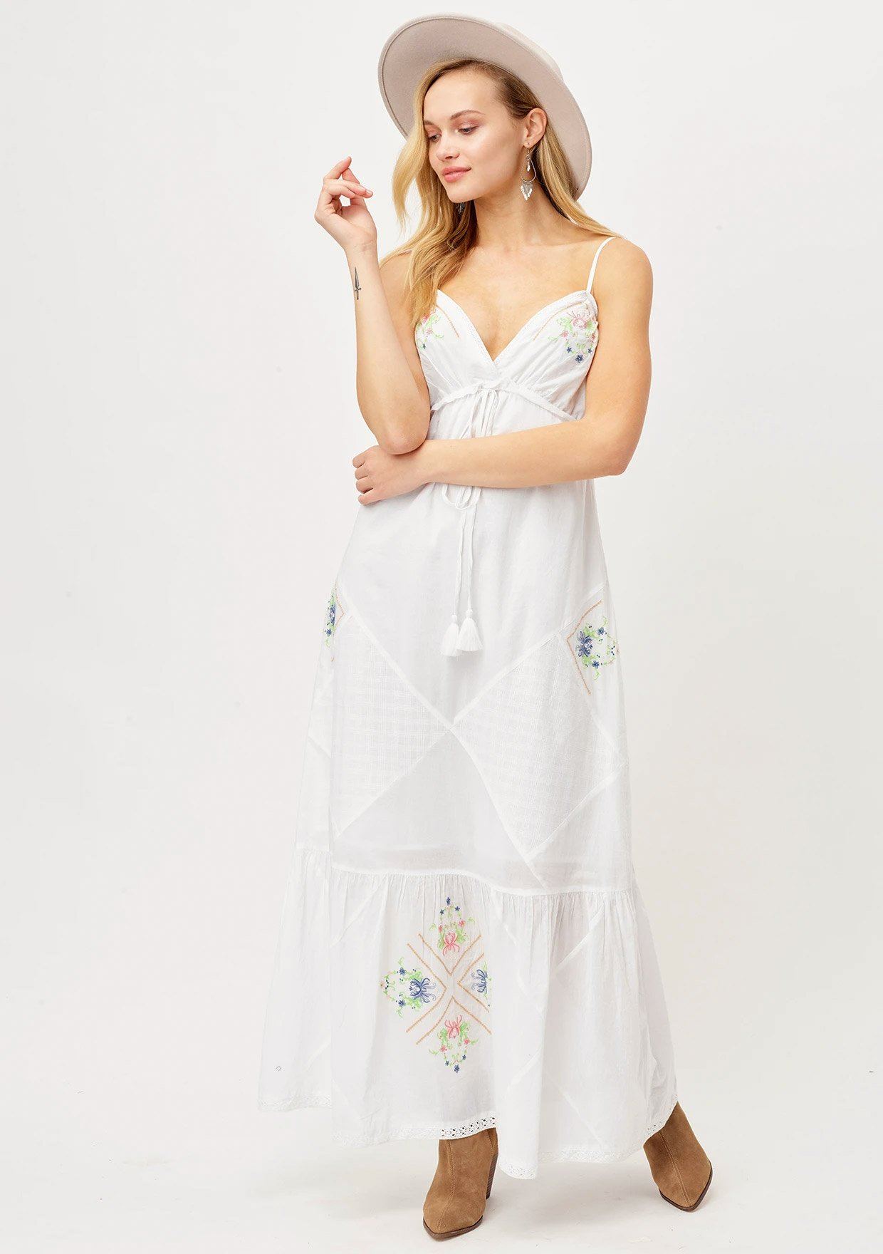 white long sleeve hippie dress