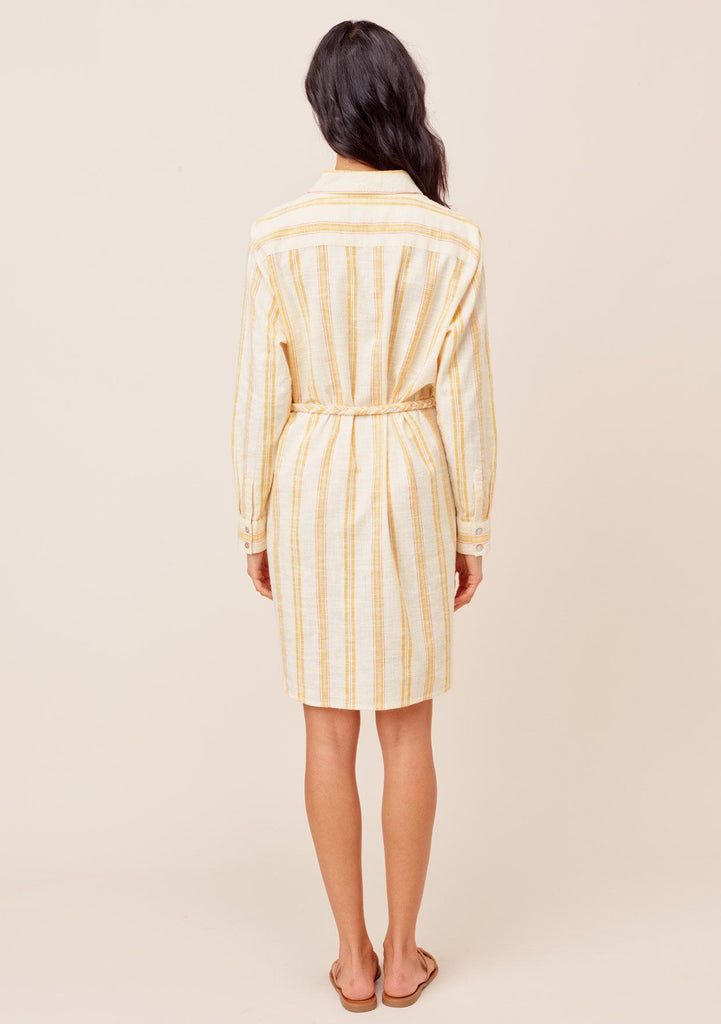 [Color: OffWhite/Yellow] Lovestitch offwhite/yellow Beautiful, long sleeve, striped buttondown shirt dress with tie waist. 