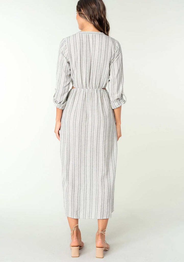 Women's White & Black Striped Midi Shirt Dress - LOVESTITCH