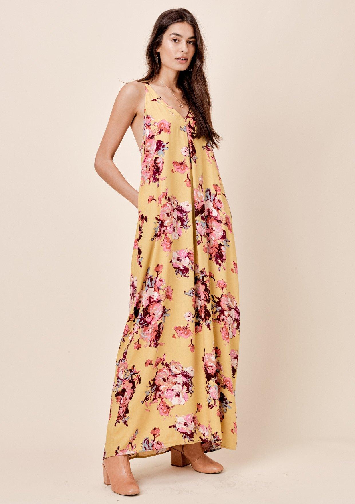 pleated floral maxi dress