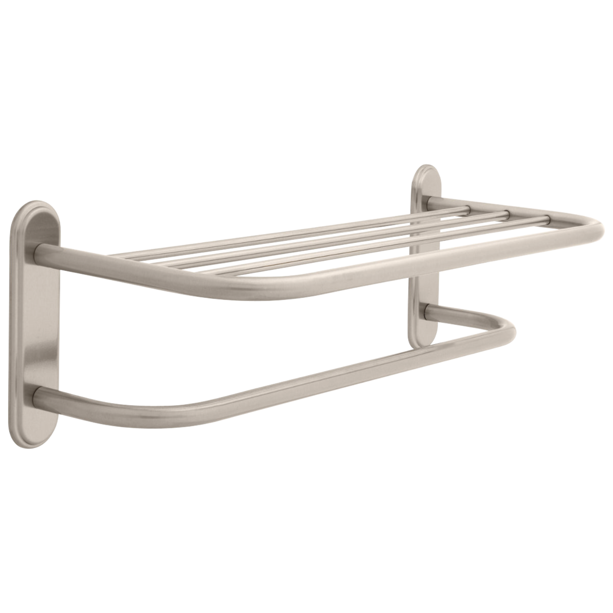 Delta 43224-SN 24" Brass Towel Shelf with Brass Step Style Beveled Flanges and One Bar, Concealed Mounting